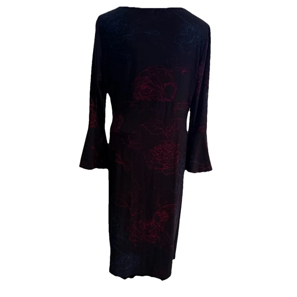 Lauren Ralph Lauren Black Dress with Blue & Maroon Floral Accent - Long Sleeve - Picture 4 of 13